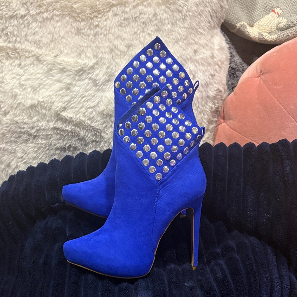 Blue Studded Women's Ankle Boots